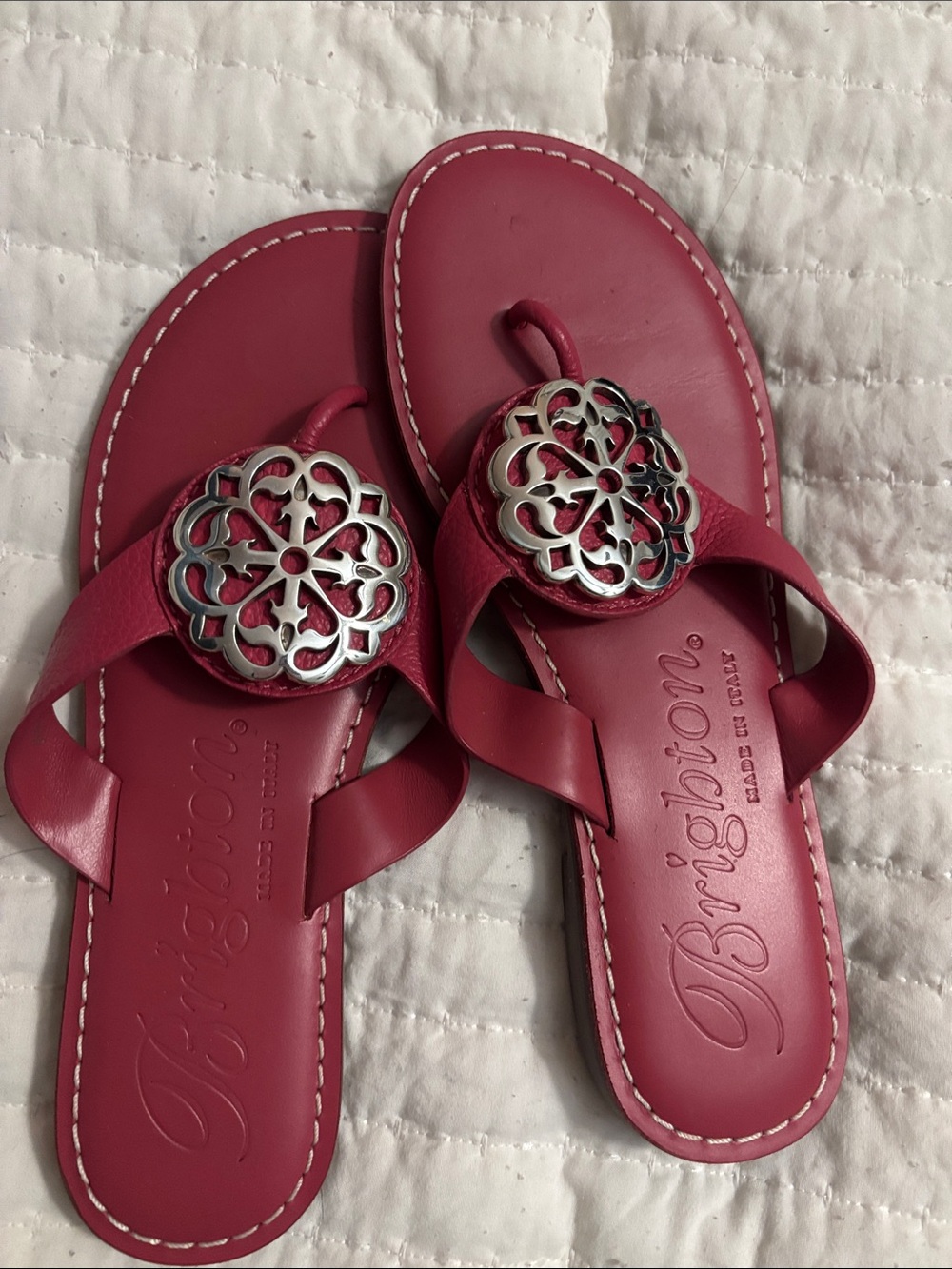 Brighton Fuchsia Leather Medallion Toe-Loop Sandals